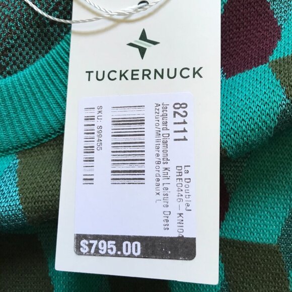 NWT La DoubleJ Diamonds Jacquard Knit Maxi Dress Womens Large Green Crew Neck - Picture 6 of 13